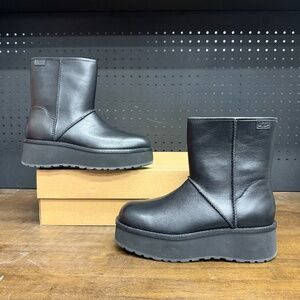 New W/ Box! Women's UGG City Func Mid Black Leather Platform Booties Size 8